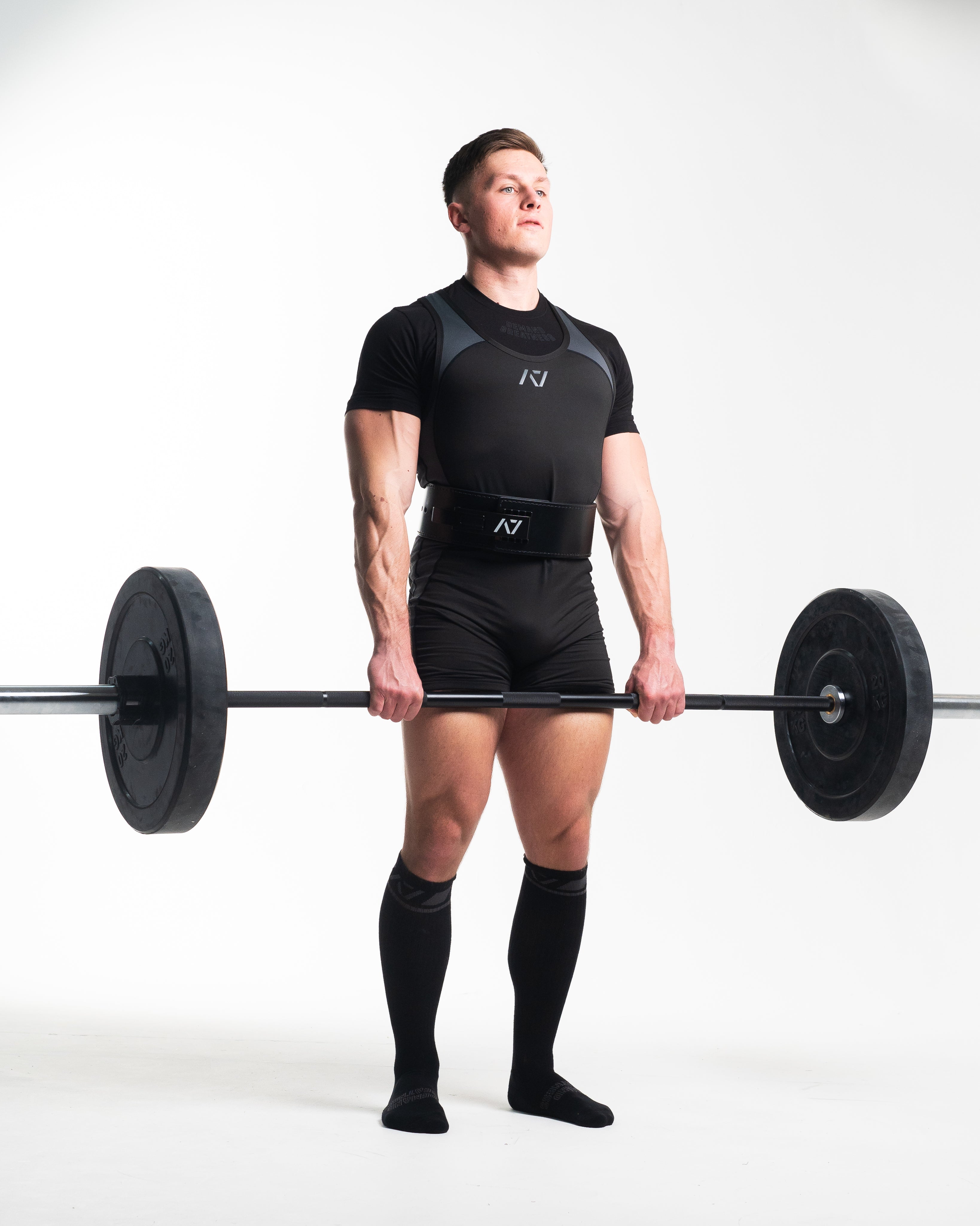 A7 Shadow Stone Deadlift socks are designed specifically for pulls and keep your shins protected from scrapes. A7 deadlift socks are a perfect pair to wear in training or powerlifting competition. The IPF Approved Kit includes Powerlifting Singlet, A7 Meet Shirt, A7 Zebra Wrist Wraps, A7 Deadlift Socks, Hourglass Knee Sleeves (Stiff Knee Sleeves and Rigor Mortis Knee Sleeves). Genouillères powerlifting shipping to France, Spain, Ireland, Germany, Italy, Sweden and EU.