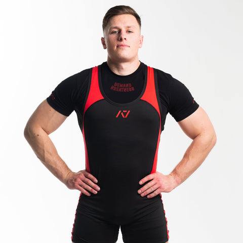 A7 IPF Approved Red Dawn Luno singlet with extra lat mobility, side panel stitching to guide the squat depth level and curved panel design for a slimming look. The Women's cut singlet features a tapered waist and additional quad room. The IPF Approved Kit includes Powerlifting Singlet, A7 Meet Shirt, A7 Zebra Wrist Wraps, A7 Deadlift Socks, Hourglass Knee Sleeves (Stiff Knee Sleeves and Rigor Mortis Knee Sleeves). Genouillères powerlifting shipping to France, Spain, Ireland, Germany, Italy, Sweden and EU.