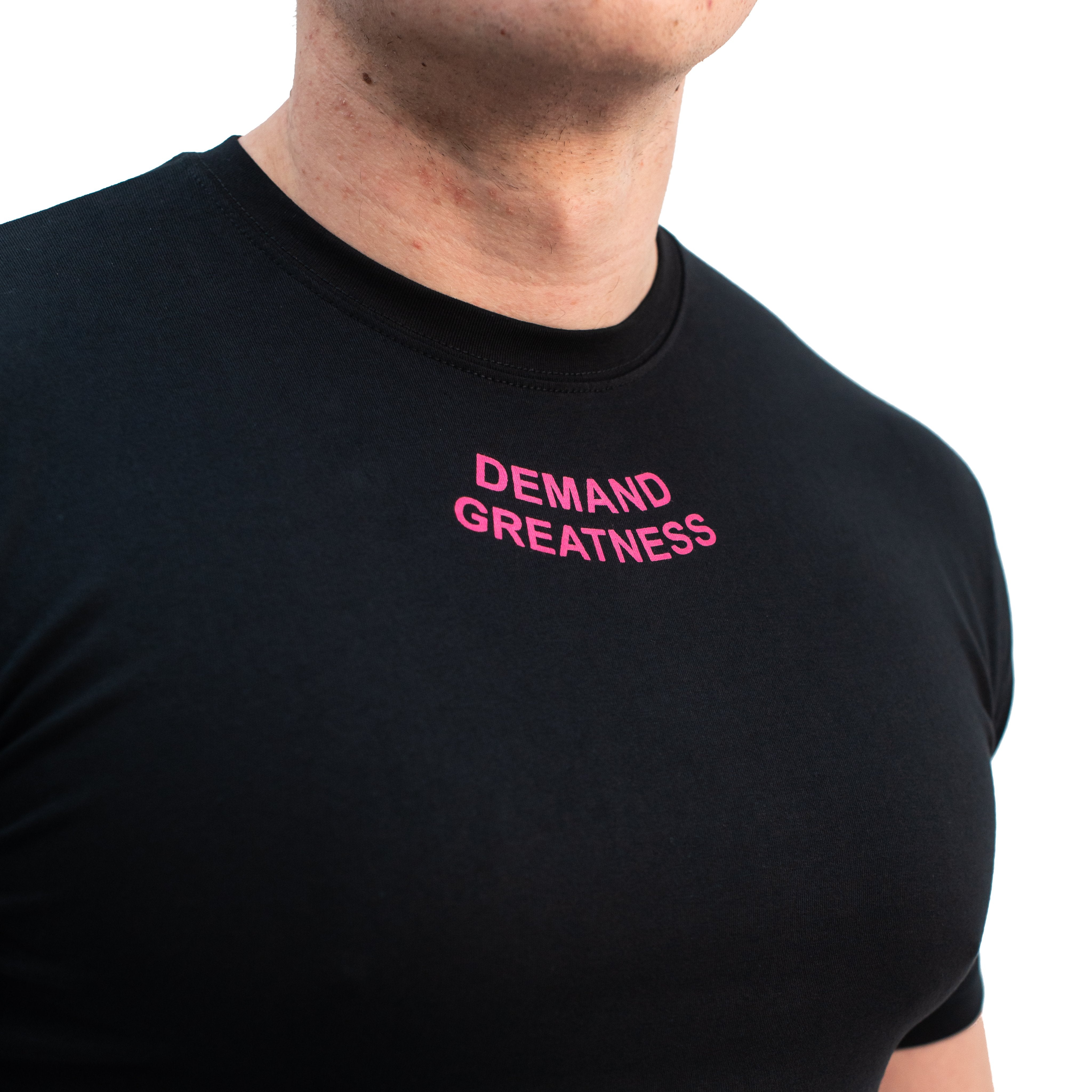 Standout from the crowd in our Pink Demand Greatness Meet Shirt and let your energy show on the platform, in your training or while out and about. Our Meet tees offer a level of comfort like no other through their unique blend of materials and stretch in the places you desire for a comfortable fit that keeps your mind on your performance
