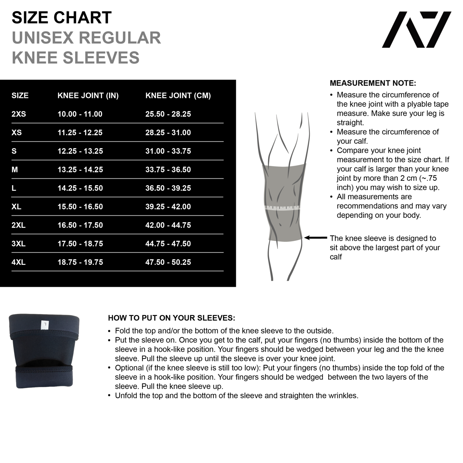 A7 knee sleeves. These are structured with a downward cut panel on the back of the quad and calf to ensure these have the ultimate compression at the knee joint. The A7 CONE Stealth Stiff Knee Sleeves are IPF approved and are allowed in all IPF competitions and affiliate federations like the European Powerlifting Federation and all federations across Europe.