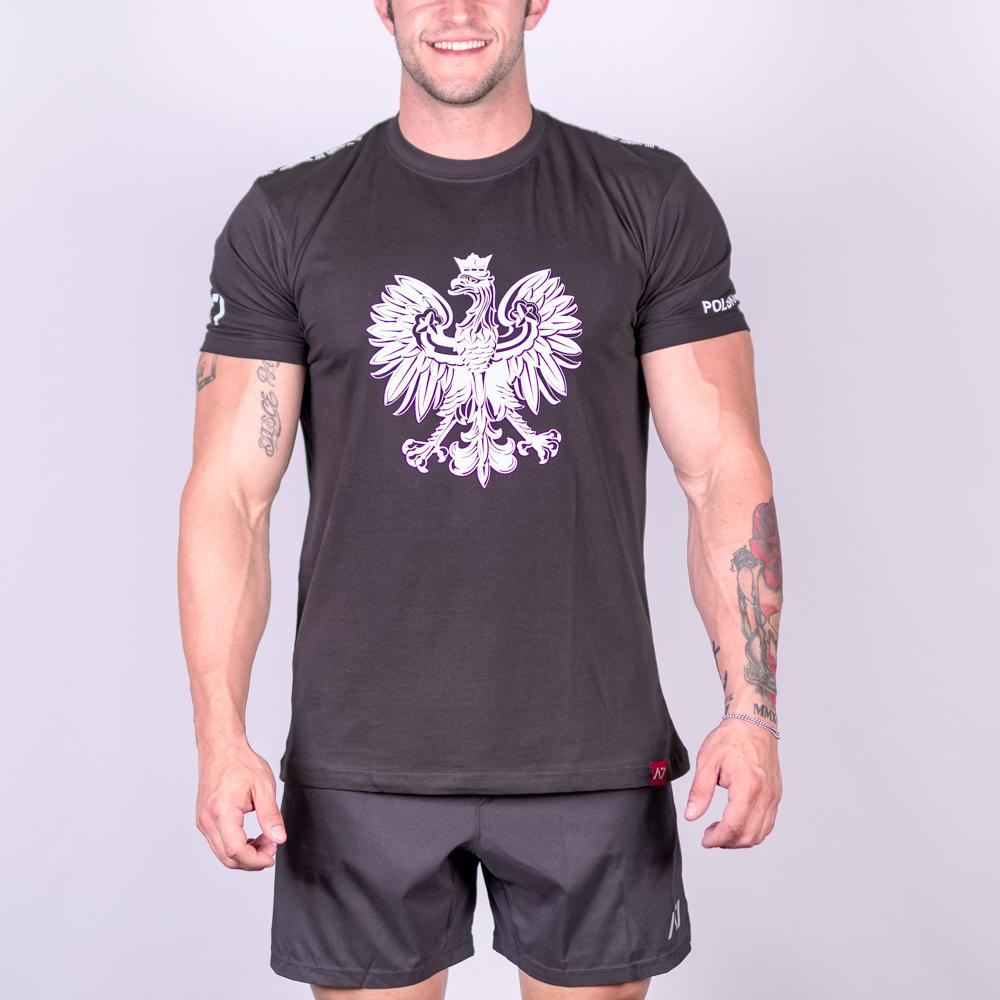 A7 Poland Bar Grip T-shirt, great as a squat shirt. Purchase Poland Bar Grip tshirt from A7 UK. Purchase Poland Bar Grip Shirt Europe from A7 UK. Best Bar Grip Tshirts, shipping to UK and Europe from A7 UK. Poland bar grip tshirt has a unique eagle print! The best Powerlifting apparel for all your workouts. Bar Grip is a performance shirt with a patent-pending silicone grip. Available in UK and Europe including France, Italy, Germany, Sweden and Poland